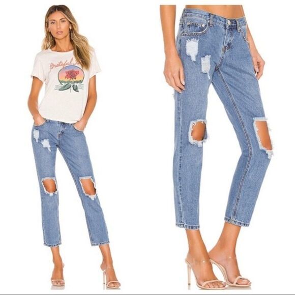 NWT Superdown | Angie Girlfriend Jeans in Vintage Blue Wash - Picture 1 of 8